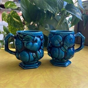 Mid Century Inarco Mood Indigo Blue Fruit Mugs